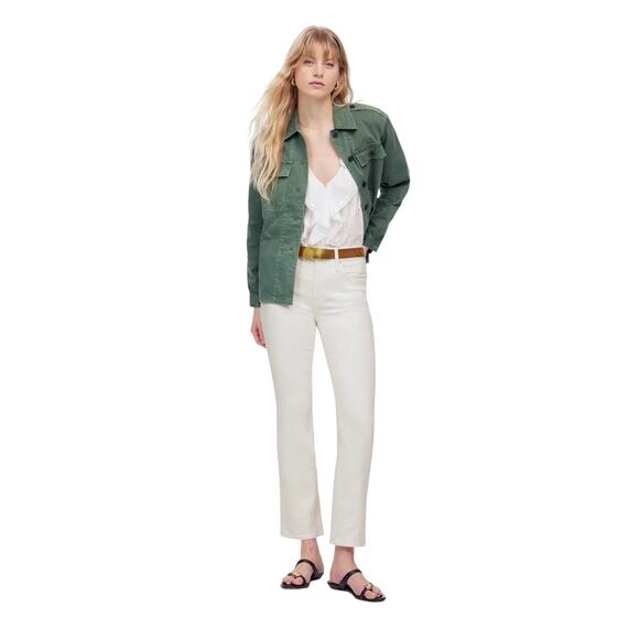 Madewell White Kick Out Crop Jeans 23 Mid Rise Ankle Flare Denim NWT - Picture 2 of 10